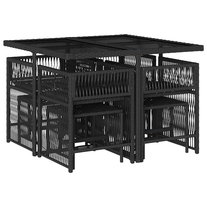 Set mobilier de gradina cu perne vidaXL, 9 piese, negru, poliratan, 31.75 kg