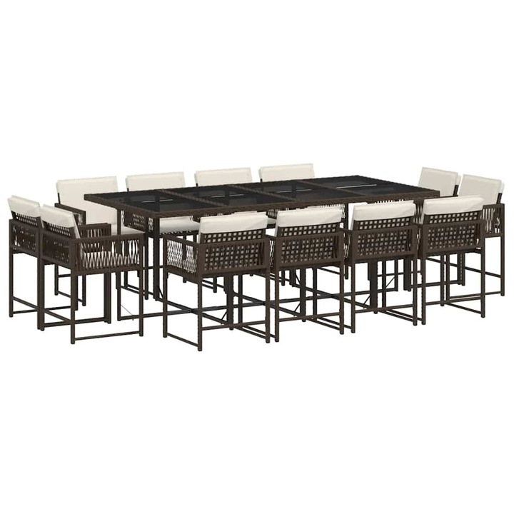 Set mobilier de gradina vidaXL, 13 piese, maro, cu perne, poliratan, 43.5 kg