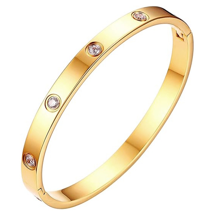 Bratara ovala dama, titan cu zirconiu, aurie, 6x5cm