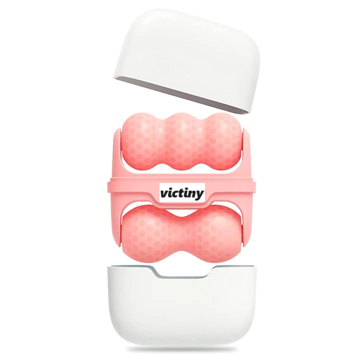 Aparat de masaj anticelulitic si lifting facial, VICTINY®, ice roller, capat in V si W, roz