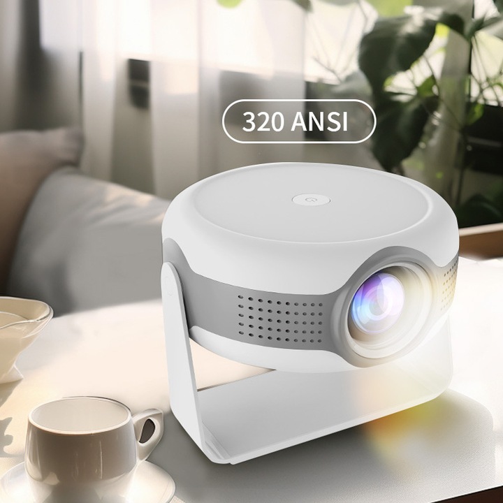 Proiector, 4K HD, pivotant la 130°, corectie keystone, compact si portabil, difuzor incorporat, luminozitate ridicata
