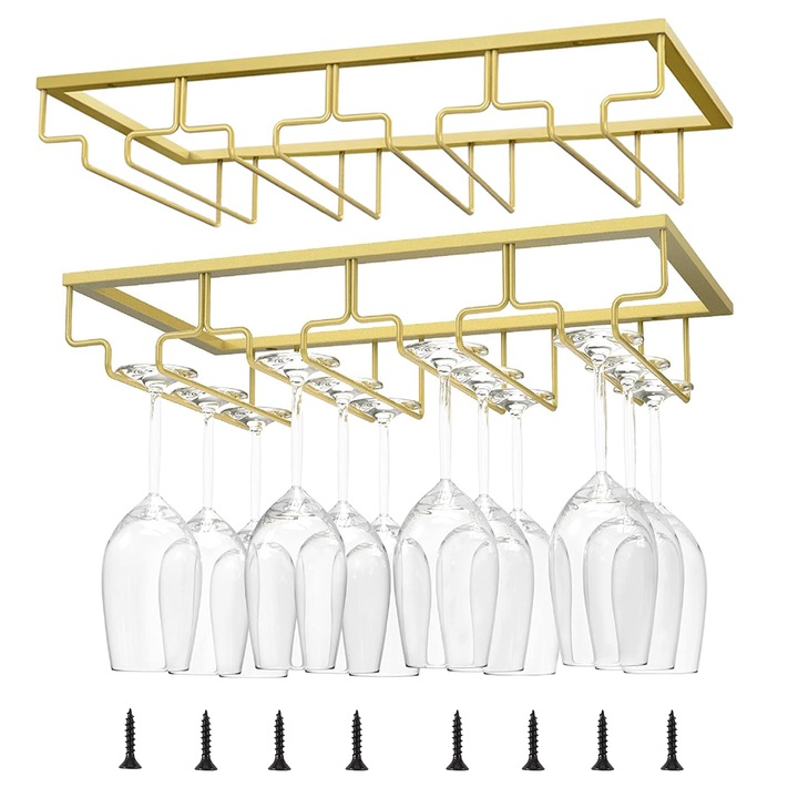 Set 2 suport pentru Pahare de Vin, TopGearWorld®, 41 x 23.5x 6 cm, Fier, Aur