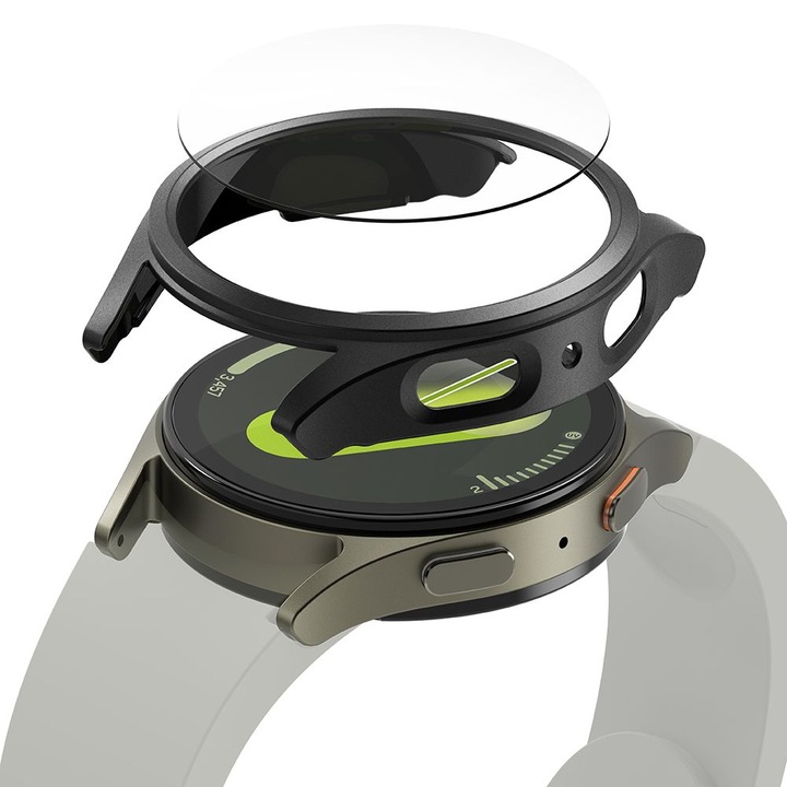 Set carcasa si folie sticla Ringke Slim compatibil cu Samsung Galaxy Watch 7 44mm Titanium Black