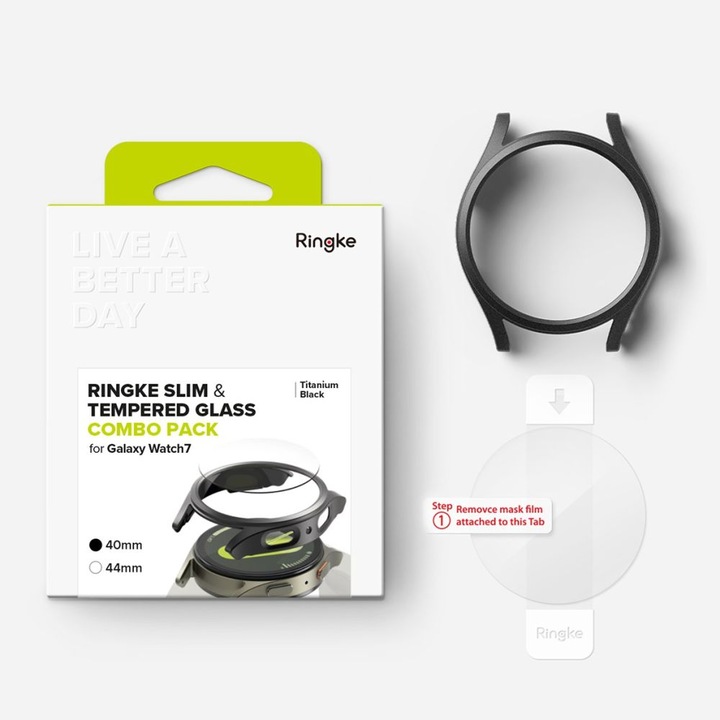 Set carcasa si folie sticla Ringke Slim compatibil cu Samsung Galaxy Watch 7 40mm Titanium Black