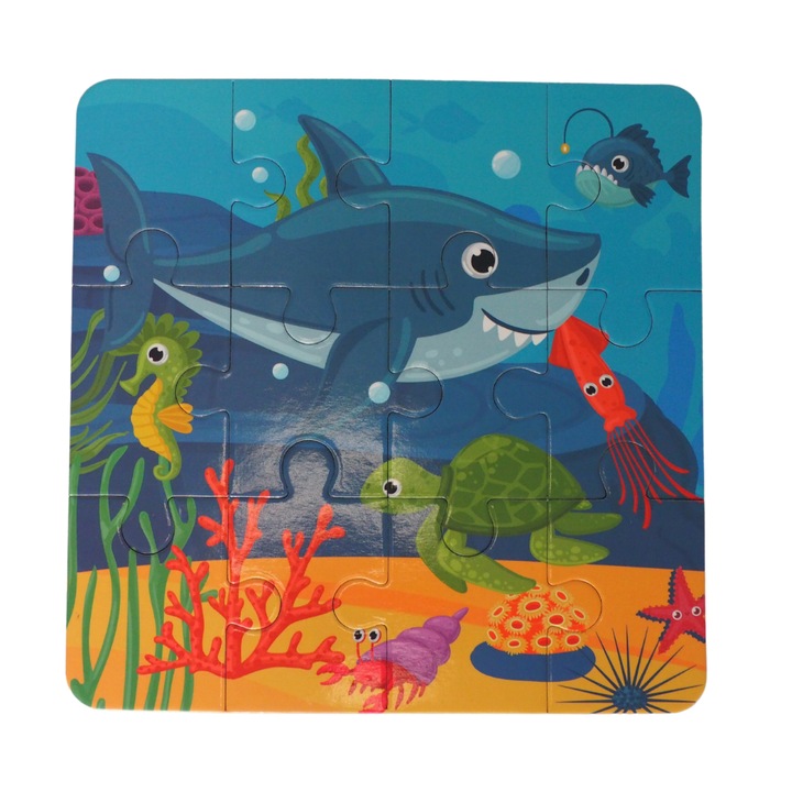 Puzzle educativ magnetic carte Montessori cu lumea subacvatica, Onore, multicolor, lemn, 18 x 18 cm, 48 piese