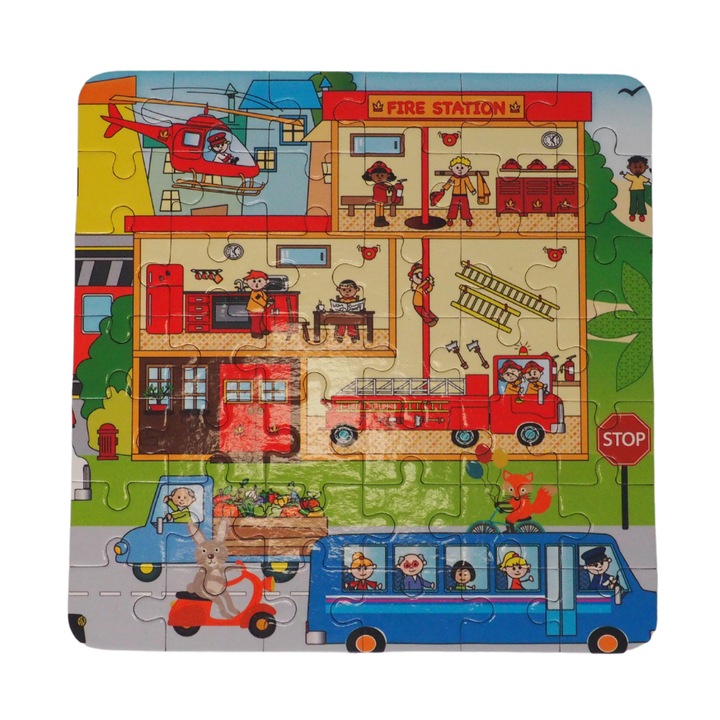 Puzzle educativ magnetic carte Montessori cu trafic urban, Onore, multicolor, lemn, 18 x 18 cm, 133 piese