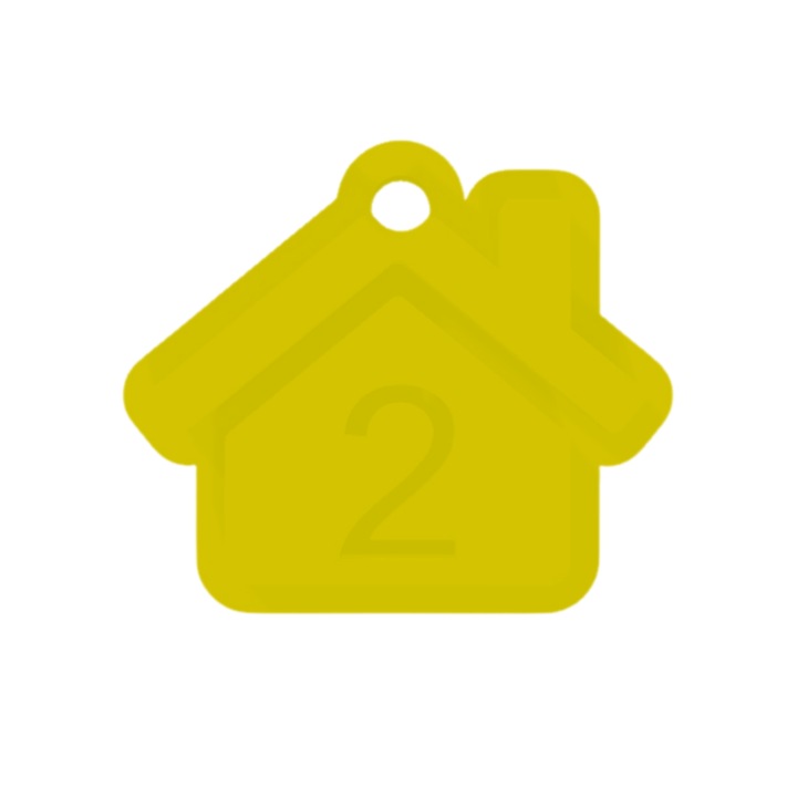 Breloc cifra, "2", pensiuni, hoteluri, 41 X 47 mm galben