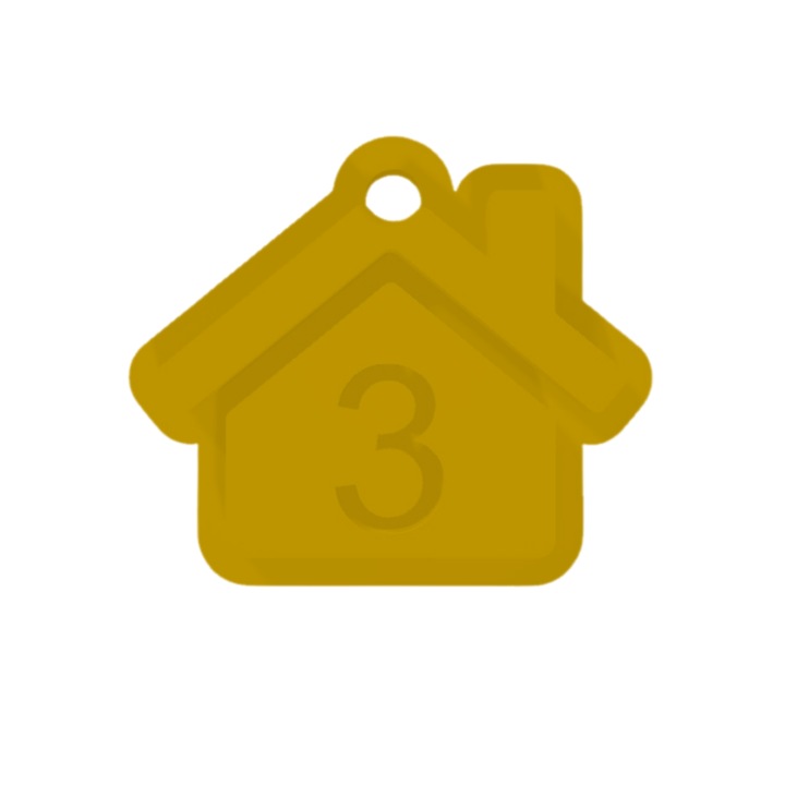 Breloc cifra, "3", pensiuni, hoteluri, 41 X 47 mm auriu