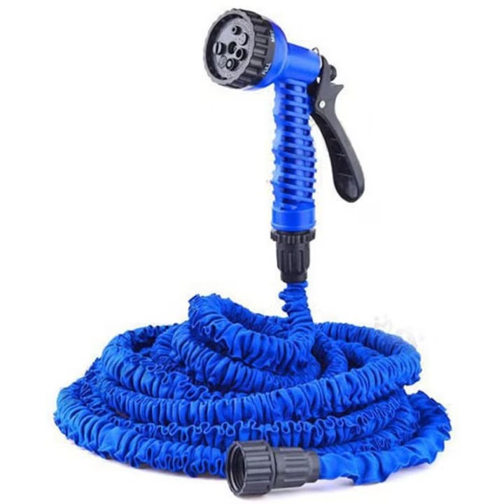 Разтегателен градински маркуч RoveRim, регулируемо налягане, включен пистолет, разширяващ се, бързо пръскане, 30 м, син