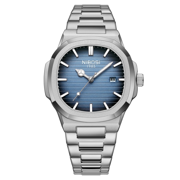 Мъжки часовник Nibosi Analog Quartz Casual Elegant Fashion Silver Blue