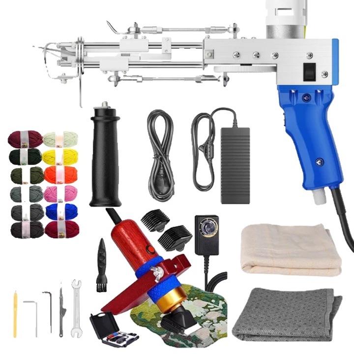 Set pistol de tufting electric, 2 in 1, 50x60'', albastru inchis