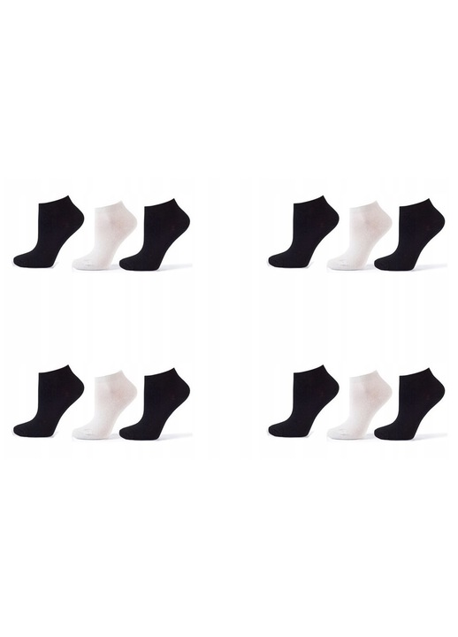 12 pár Moraj zokni szett, pamut, fehér/fekete, Fehér/Fekete, 35-38
