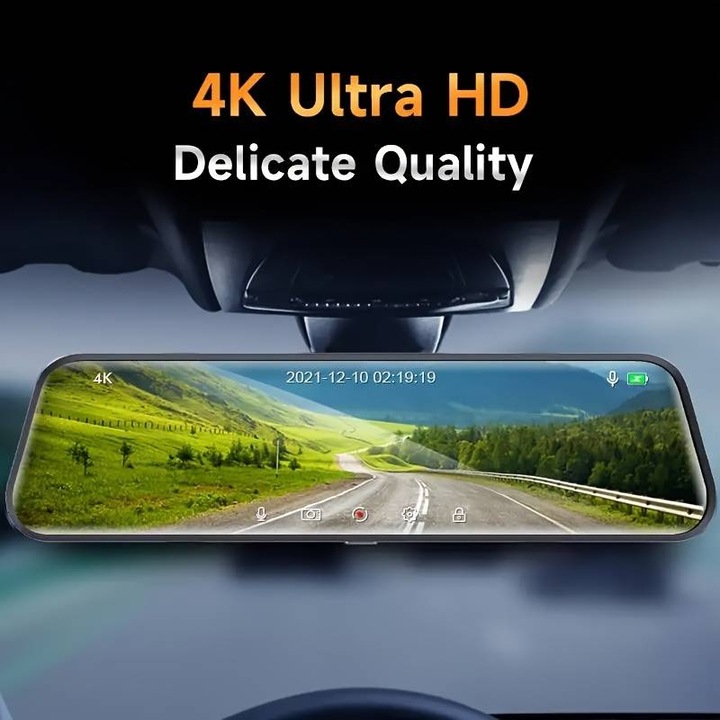 WiFi 4K MOGODA® autós műszerfali kamera, első 4K + hátsó 1080P, 9,66 ...