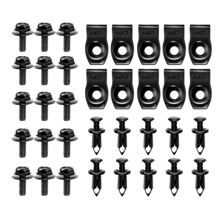 Set 35 clipsuri/cleme auto de fixare, Universale din plastic pentru usi Aripa Aripi Bare de protectie Scuturi, YQLAFT, negru