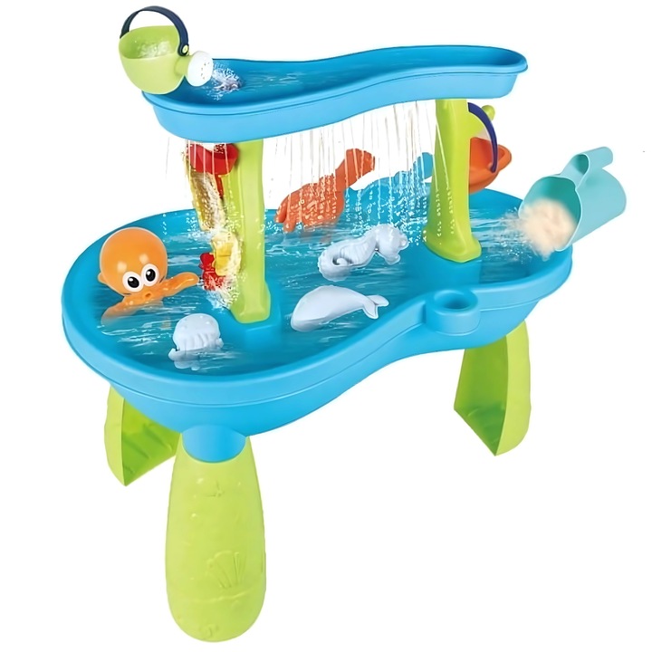Masuta multifunctionala pentru joaca cu apa si nisip, ideala pentru copii de la 2 ani, set complet cu accesorii colorate, capacitate generoasa, ideala pentru curte, terasa sau vacanta la mare