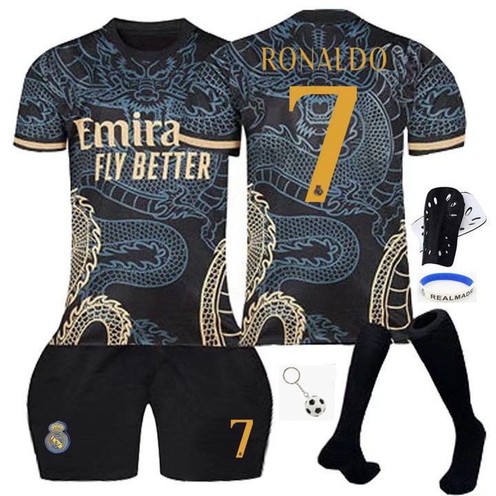 Детски спортен екип Real Madrid No.7 Ronaldo, ANUTETOUNI, Полиестер, Черен, Черен