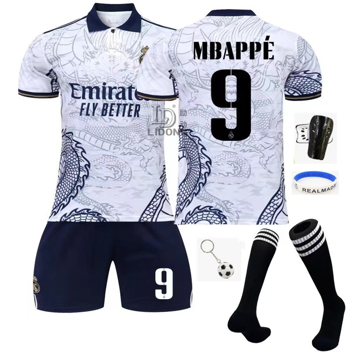 ANUTETOUNI, Детски спортен екип Real Madrid No.9 Mbappe, Полиестер, Бял/Черен