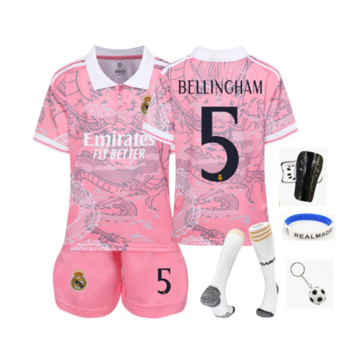 Gyermek futball mez készlet, Real Madrid No.5 Bellingham, ANUTETOUNI, poliészter, 150-160 CM, rózsaszín