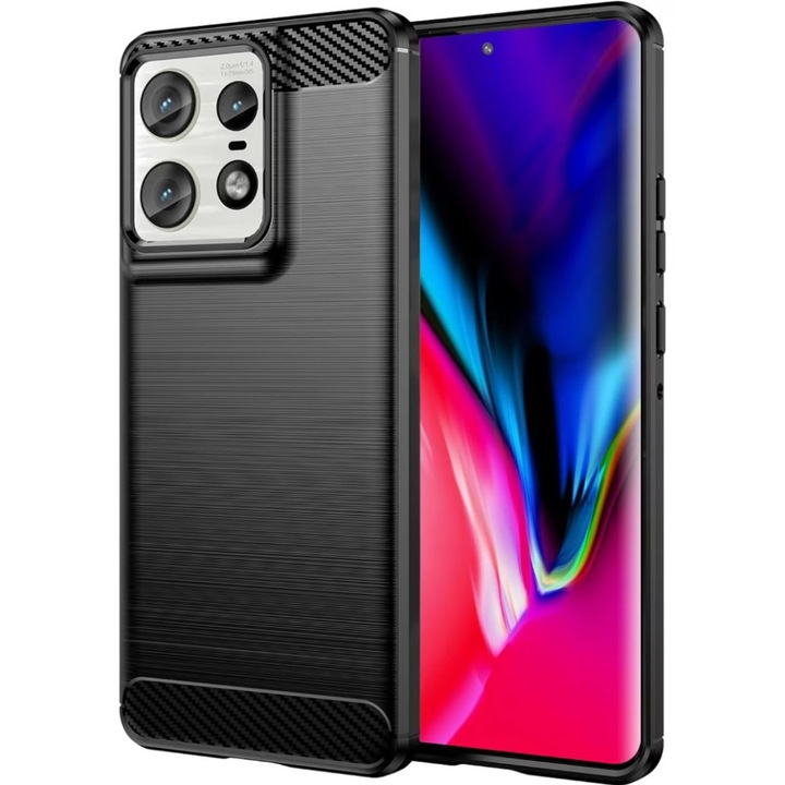 Carcasa din silicon compatibila Motorola Edge 50 Pro 5G, model carbon, negru, carcasa Carbon