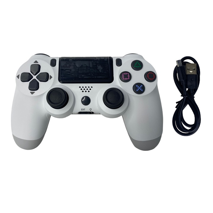 Vezeték nélküli kontroller, PS4, PS-TV és PS Now, Double Shock – Touch Pad, sorozat-kompatibilis IT-22, laptop, pad, telefon, rezgéssel, töltőkábellel, fehér, HAPPY JOKER®