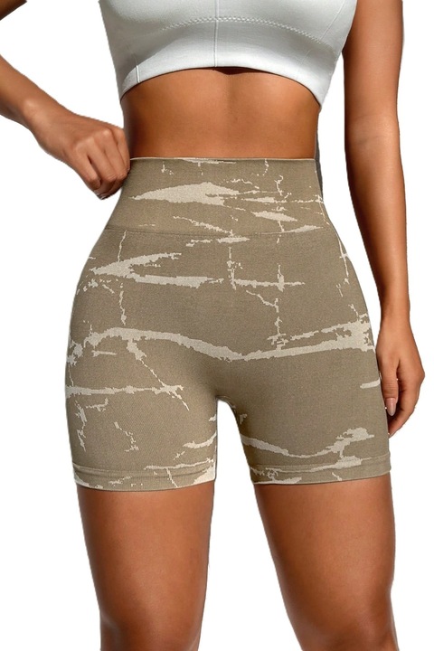 Colanti Scurti Cu Talie Inalta Elastica Pentru Yoga, Antrenament, Casual, Maro Camuflaj, Maro