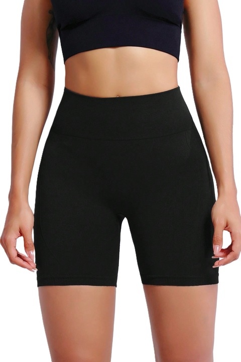 Colanti Scurti Cu Talie Inalta Elastica Pentru Yoga, Antrenament, Casual, Negru, Negru