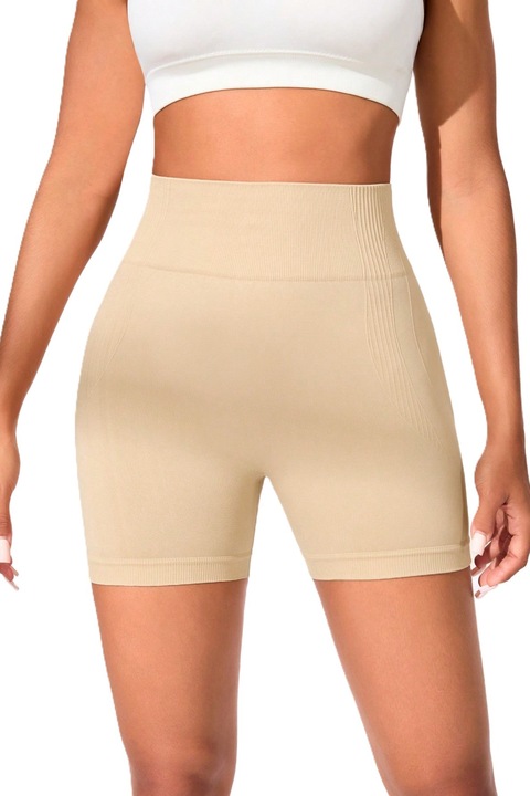 Colanti Scurti Cu Talie Inalta Elastica Pentru Yoga, Antrenament, Casual, Crem, L