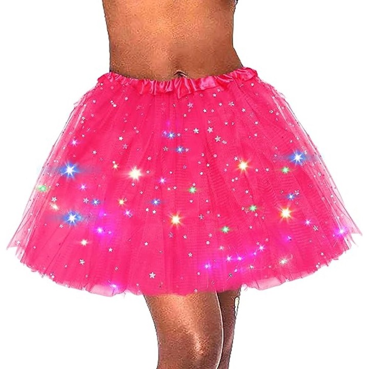 Fusta LED pentru Copii, Tutu de Balet pentru Fetite cu Luminite Multicolore Incorporate, Ronyes®, 40 cm Lungime, Trandafiriu