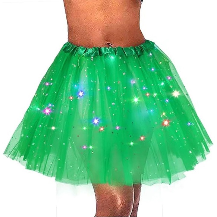 Fusta LED pentru Copii, Tutu de Balet pentru Fetite cu Luminite Multicolore Incorporate, Ronyes®, 40 cm Lungime, verde