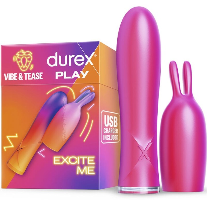 Bunny Vibe & Tease Durex vibrátor, 7 vibrációs mód, vízálló, utazótáska, USB újratölthető