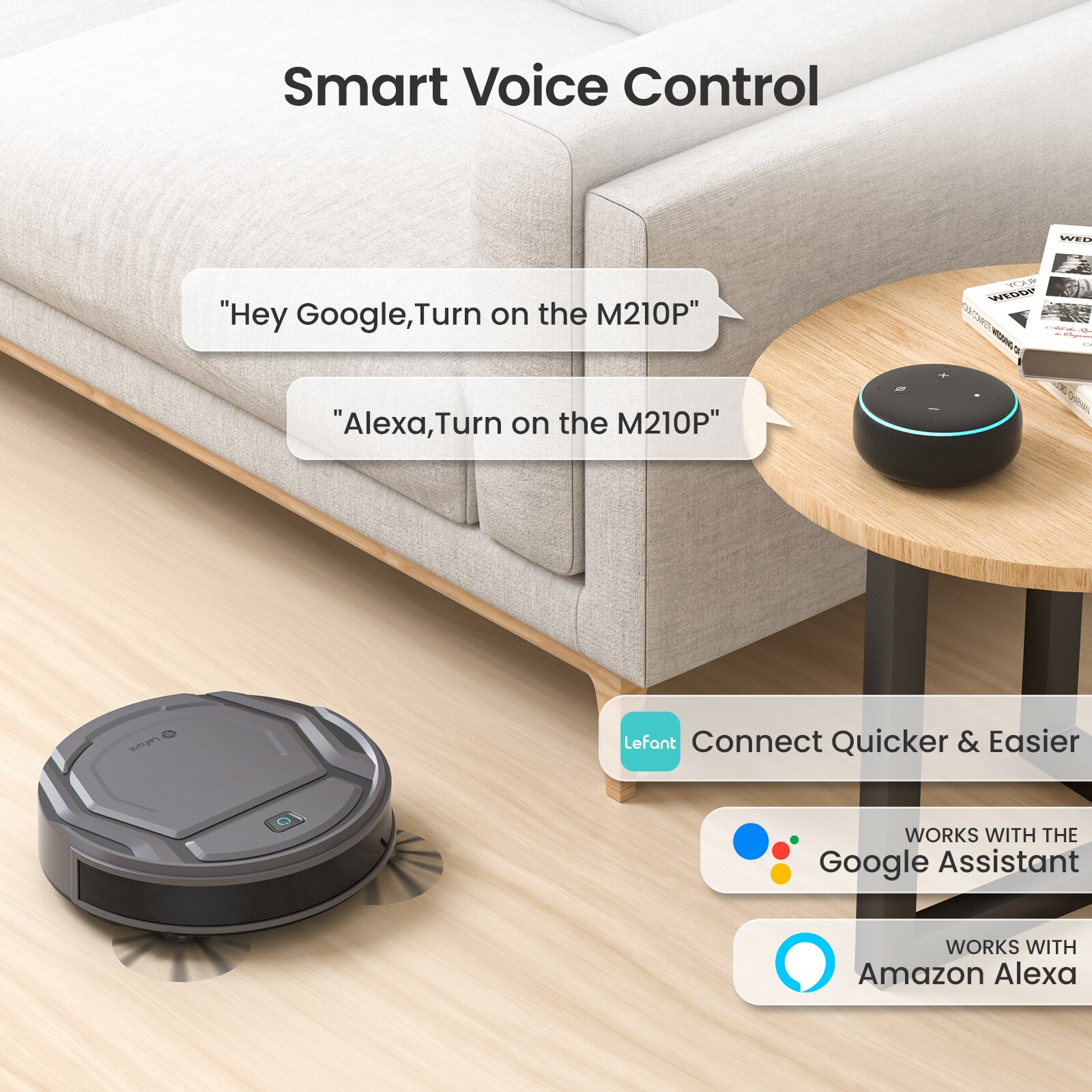 Aspirator robot Lefant M210P, aspiratie 2200 Pa, super-subtire, linistit, cu auto-incarcare, Wi-Fi/APP, compatibil cu Alexa