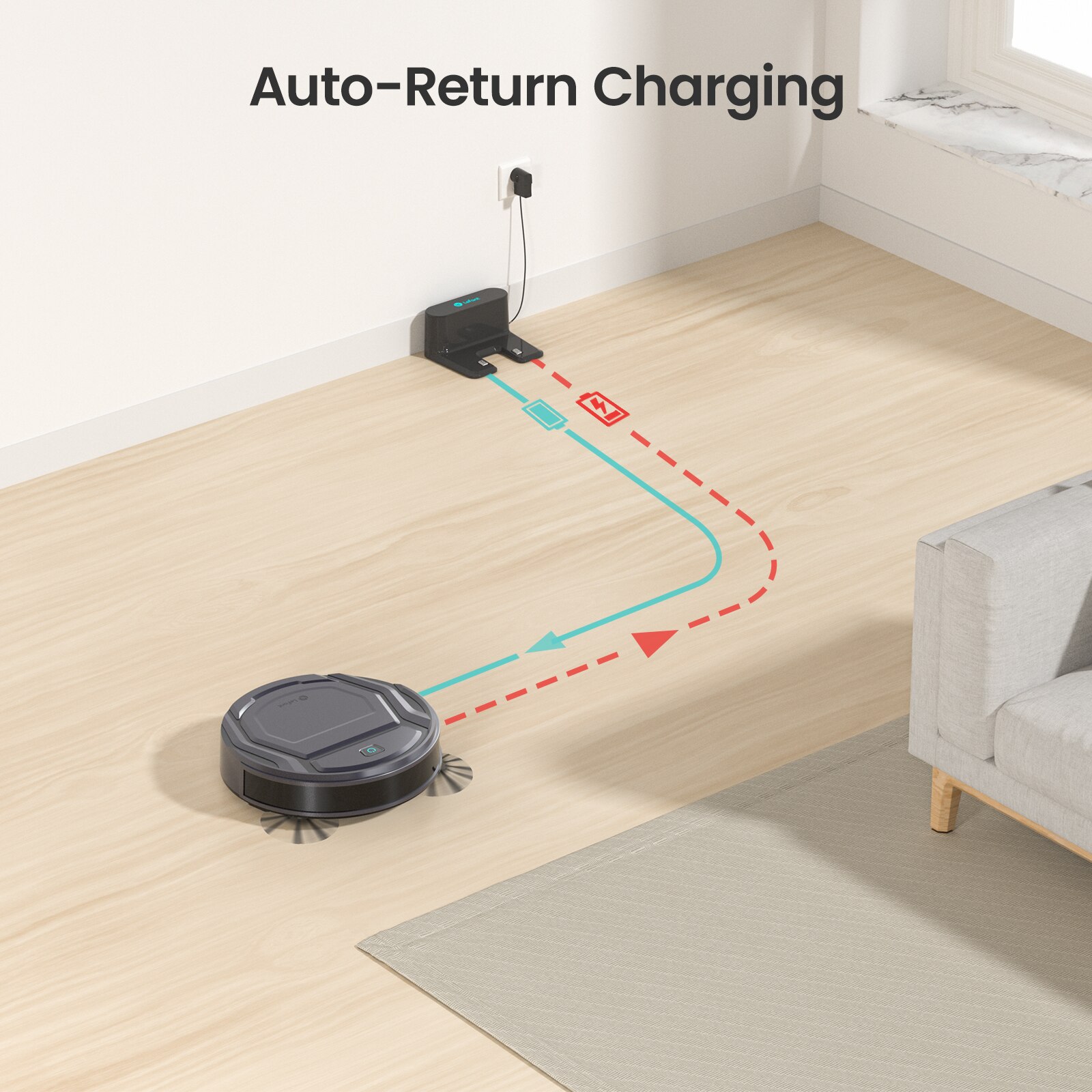 Aspirator robot Lefant M210P, aspiratie 2200 Pa, super-subtire, linistit, cu auto-incarcare, Wi-Fi/APP, compatibil cu Alexa