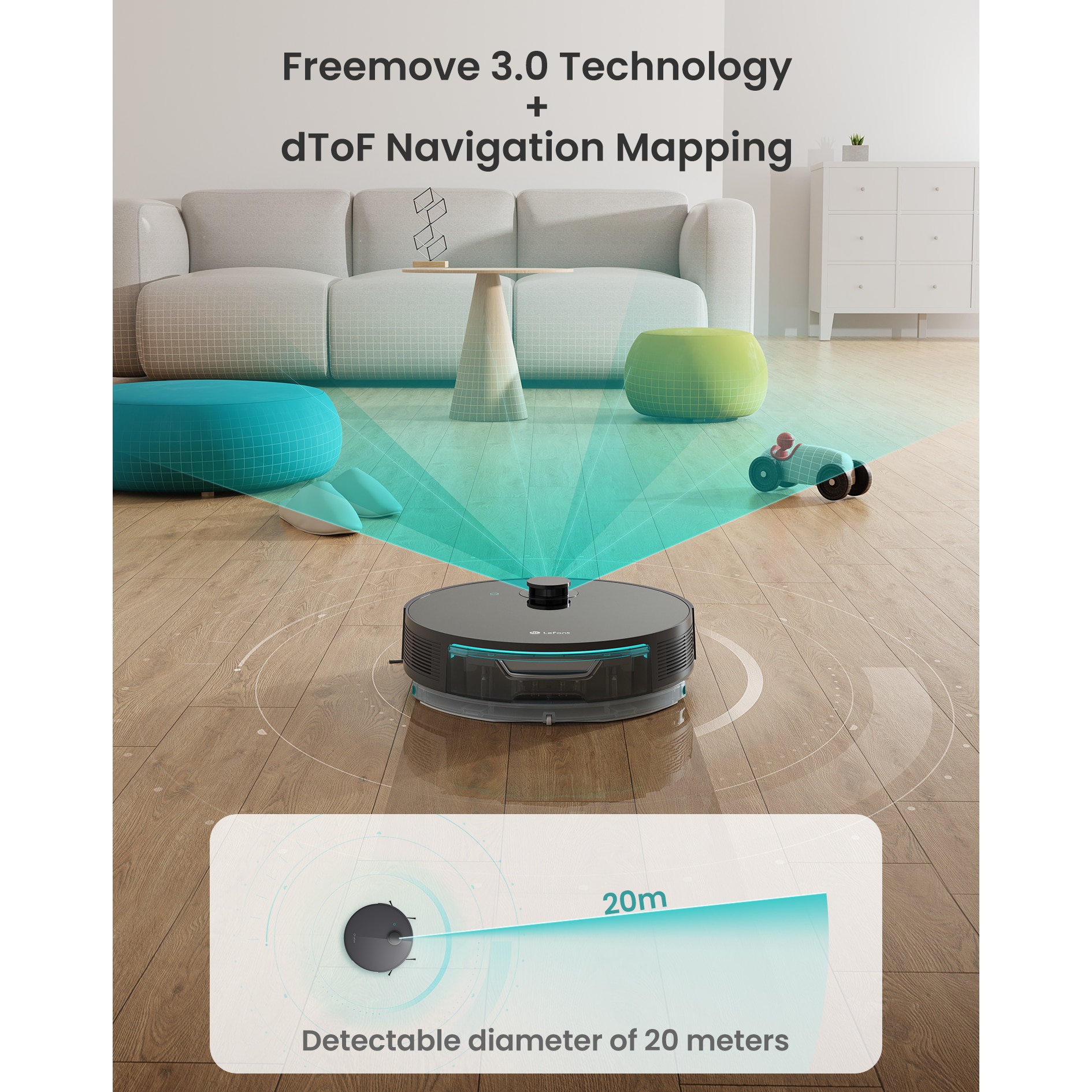 Lefant N3 Robot Combo aspirator si mop, cartografiere de precizie cu senzori Lidar si dToF
