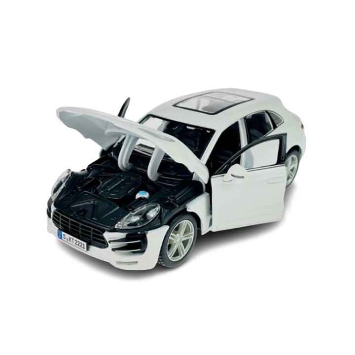 Porsche Macan modell, fehér, Bburago 1/24