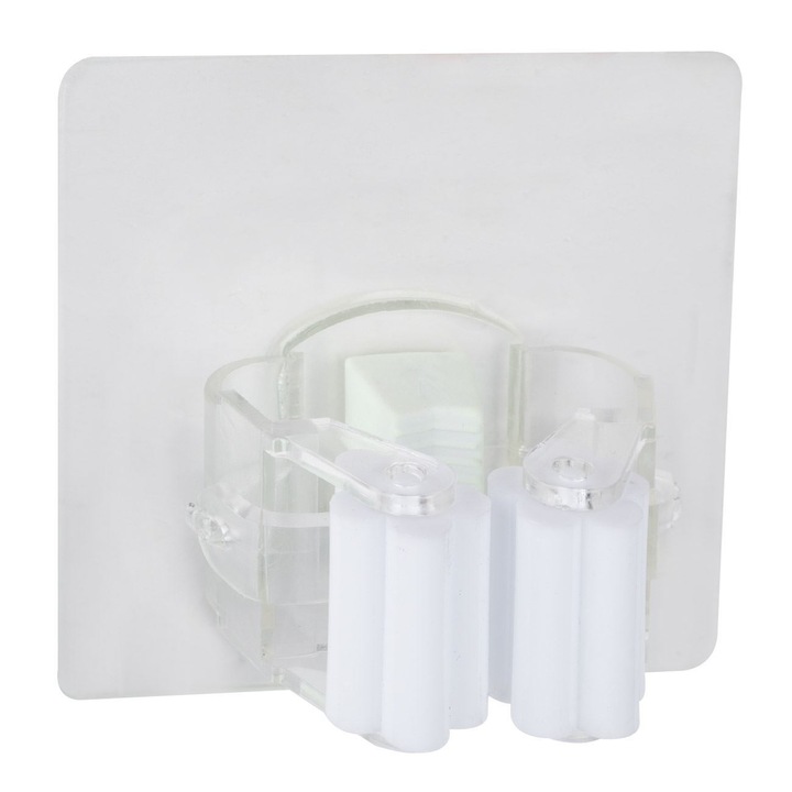 Set 2 carlige autocolante Antbro®, patrat transparent, pentru suspendarea maturilor si mopurilor, din plastic