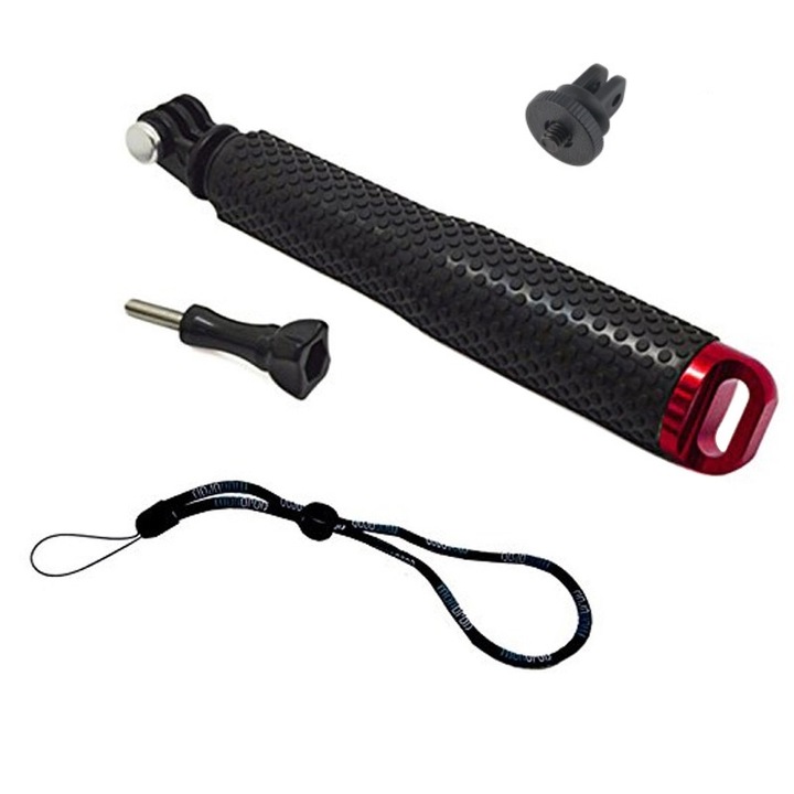 Селфи стик черен с червено, 18 - 49 см, с ръкохватка За GoPro камери Hero 1 2 3 + 4 5 6 7 8 9 10 11 12 Session Mini Max, insta360 One X, DJI Action, SJcam, Universal, Phone