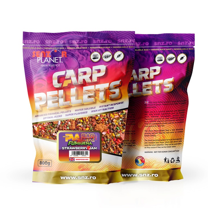 Pelete pentru SUMMER PVA BAG, MIX FUMIGENA, Senzor Planet, Strawberry Jam, 800g