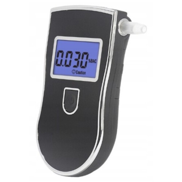 Alcool Tester Zenwire® AT-818, Etilotest Digital Profesional, Acuratete ±0.01% BAC, Senzor semiconductor, 1.99‰, Display LCD, Recunoastere suflat fals, Auto-OFF, 5 mustiucuri incluse, Etui, Portabil, Baterii AAA