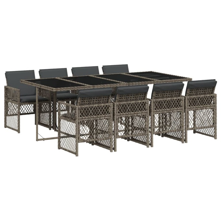 VidaXL 9 részes szürke polyrattan kerti étkezőgarnitúra párnával 21.3 kg 3210740
