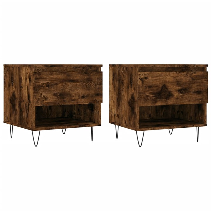 Set masute de cafea vidaXL, 2 buc., stejar fumuriu, 50x46x50 cm, lemn compozit, 27.7 Kg