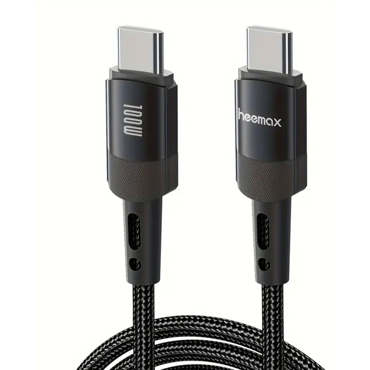 Cablu de incarcare si transfer date USB-C la USB-C, fast charge, 100W, 5A, lungime 1 metru, Negru, Compatibil iphone 15 si Android