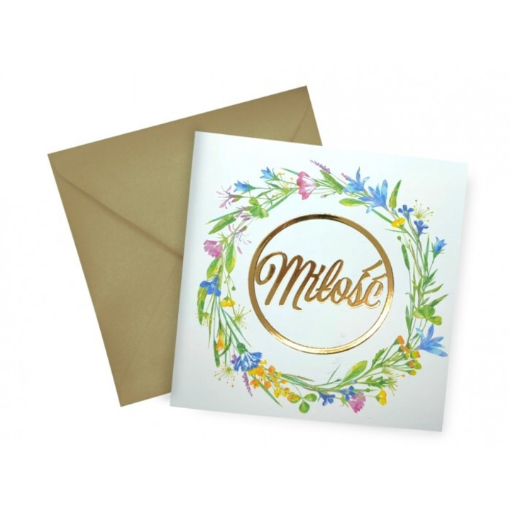 Felicitare HENRY Slub Kwiaty, Lakier Metalic 3D, 15x15cm, cu plic perlat