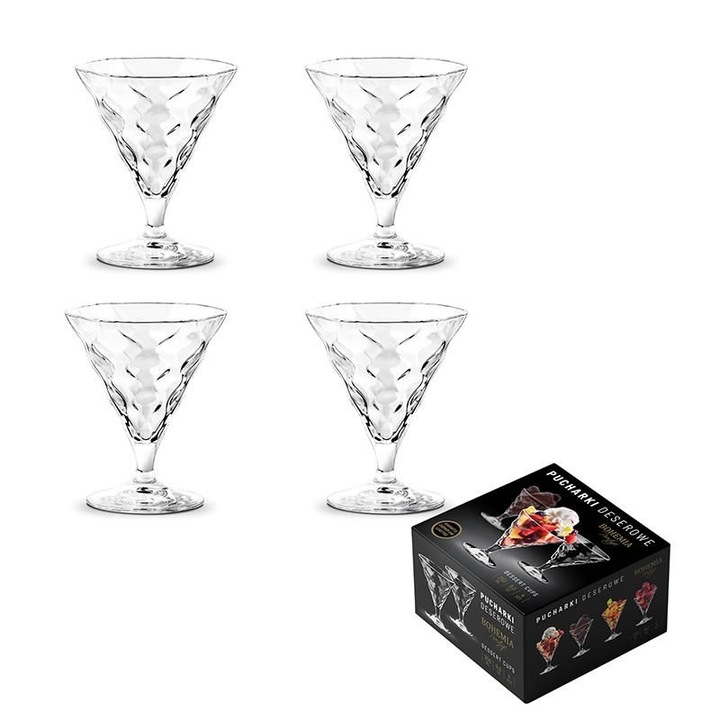Szett 4 db Bohemia Prestige Bliss desszertes pohár, kristály, tenger hullámai dizájn, 250 ml