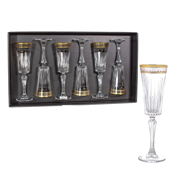 6 db Bohemia Prestige pezsgőspohár készlet, üveg/kristály, arany, 210 ml