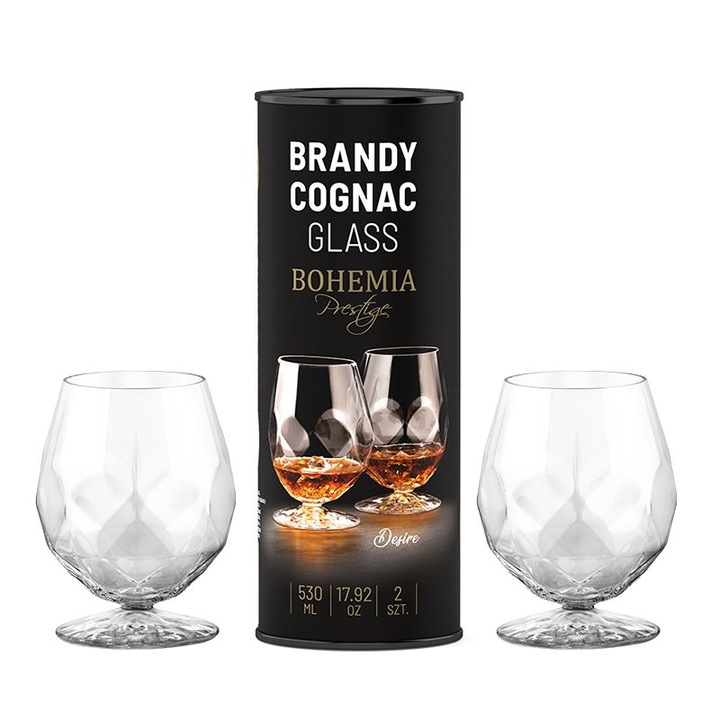 Set 2 Pahare Brandy, Bohemia Prestige, Sticla, 530 ml, 12.8 cm, Transparent