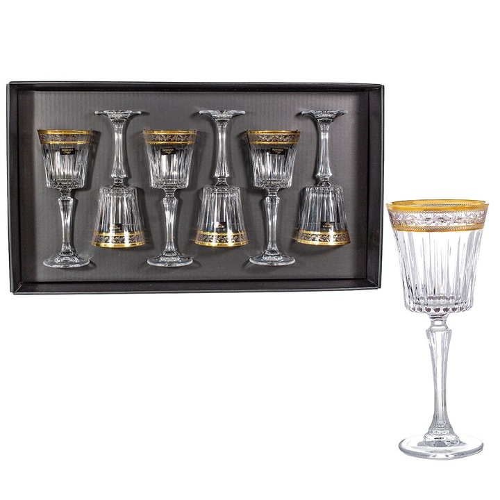6 db-os borospohár szett, Bohemia Prestige, aranyszínű dekoráció, 230ml