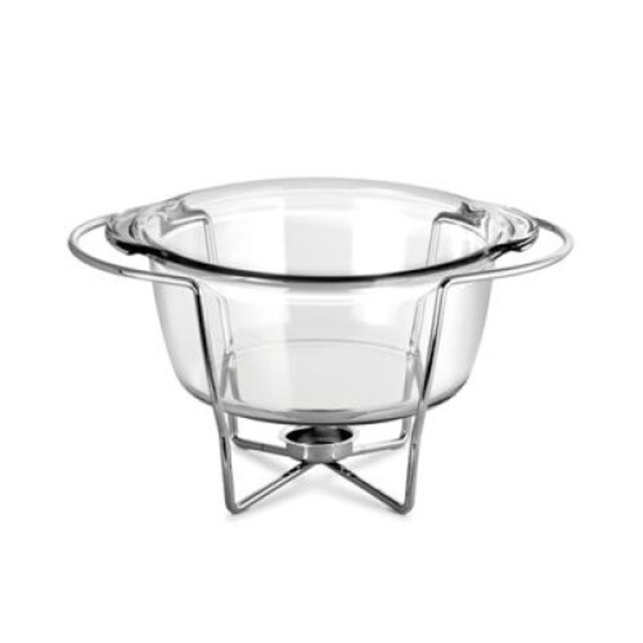 Hőálló edény, Thermo, Boroszilikát üveg, Fém tartó melegítővel, 3,3 L, 22,8 x 12,5 cm, Átlátszó