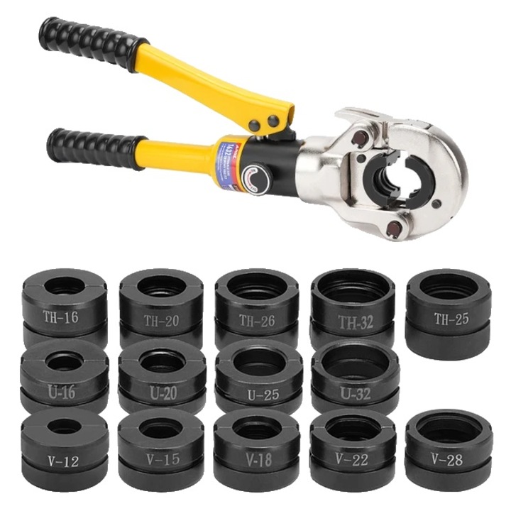 Хидравлични клещи за кримпване на тръби, съвместими с Pex / Inox / Copper, черни и жълти, TH и U и M