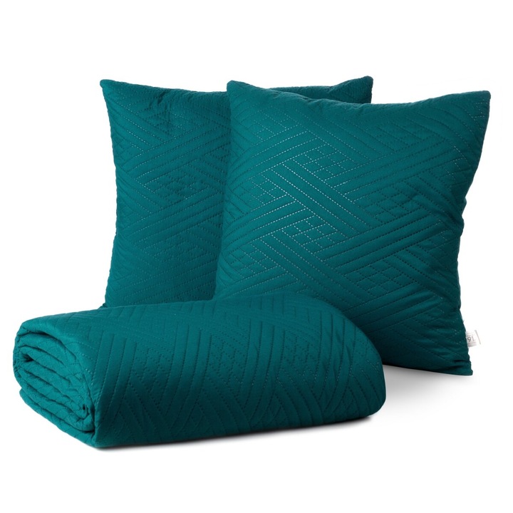 Set cuvertura de pat 200x220 2x fata de perna 40x40 Eurofirany BONI4 200x220 turcoaz inchis