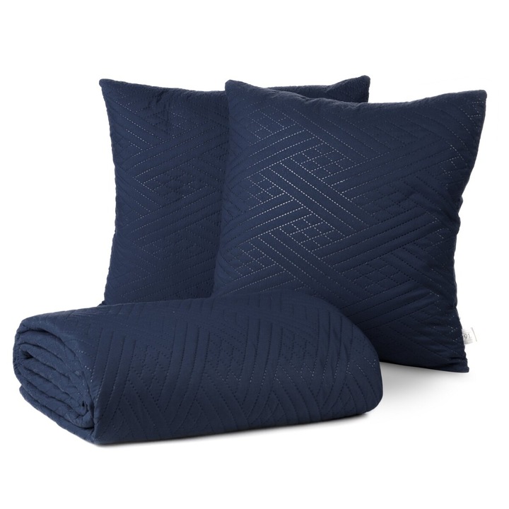 Set cuvertura de pat 200x220 2x fata de perna 40x40 Eurofirany BONI4 200x220 albastru marin